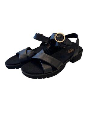 Munro Knox Black Size 9.5 Leather Strapy Sandal NWOB 1.5" Heal